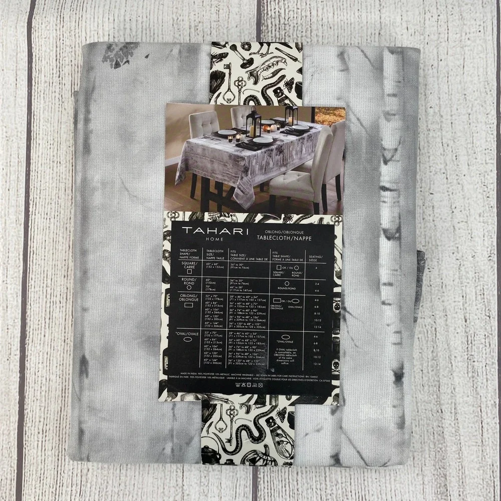 Tahari Home Tablecloth 60x144 Gray Ghost Birch Forest Metallic Oblong Halloween